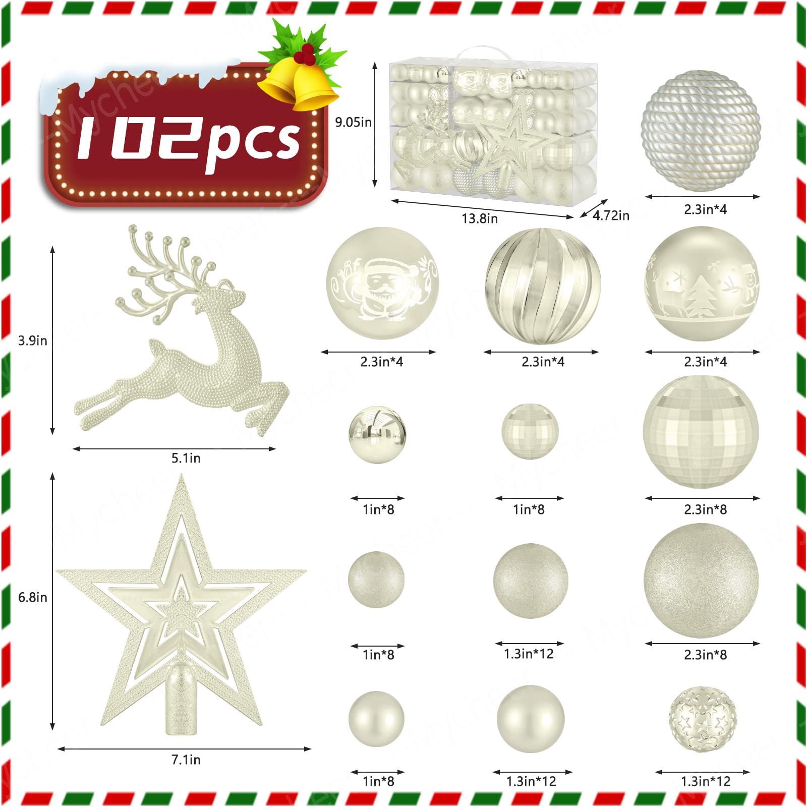 102 Pièces Boules de Noel,Decoration Noel Sapin,Christmas Tree Decoration,Kit Decoration Noel avec Grosse Petite Boule de Noel Boîte à Boules de Noël en Plastique