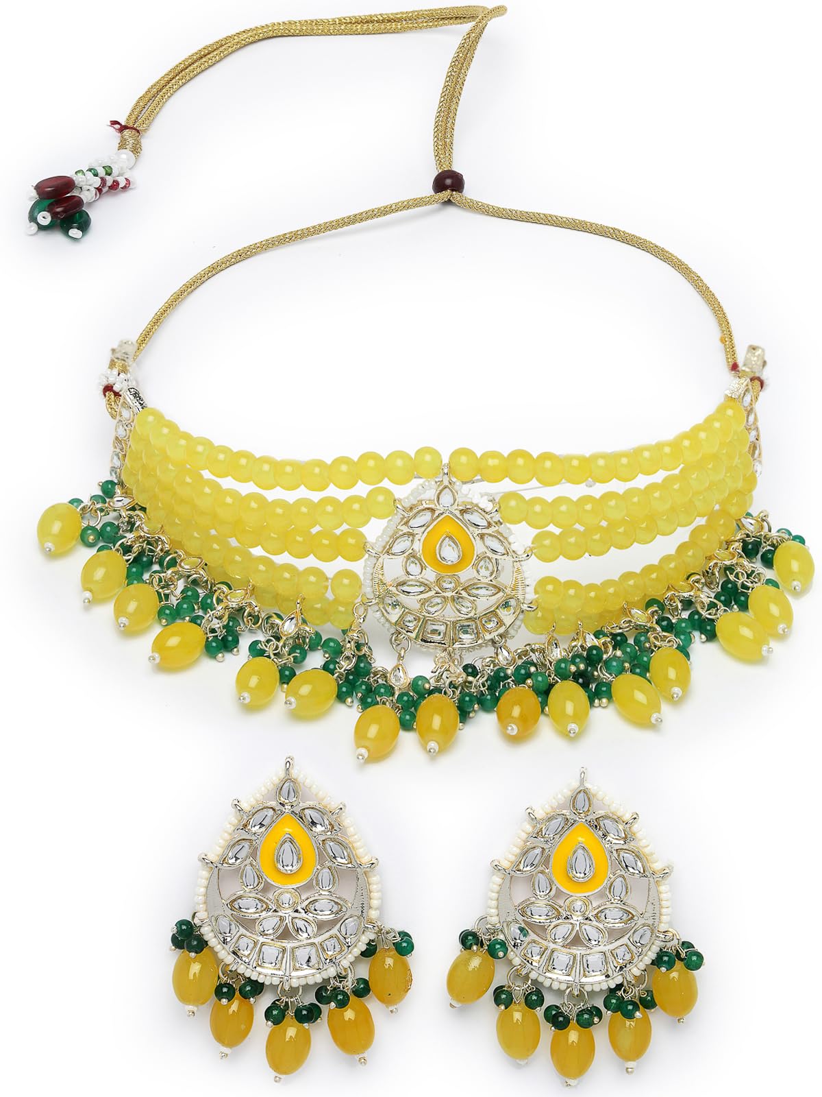 Studio Sukkhi Eye Catchy Kundan Studded With Gold Plated Yellow Green Multistrand Choker Necklace Set With Studs Earrings | Jewellery Set For Women And Girls (NS105818) (B0CPLXBB25) Amazon Price History, Amazon Price Tracker