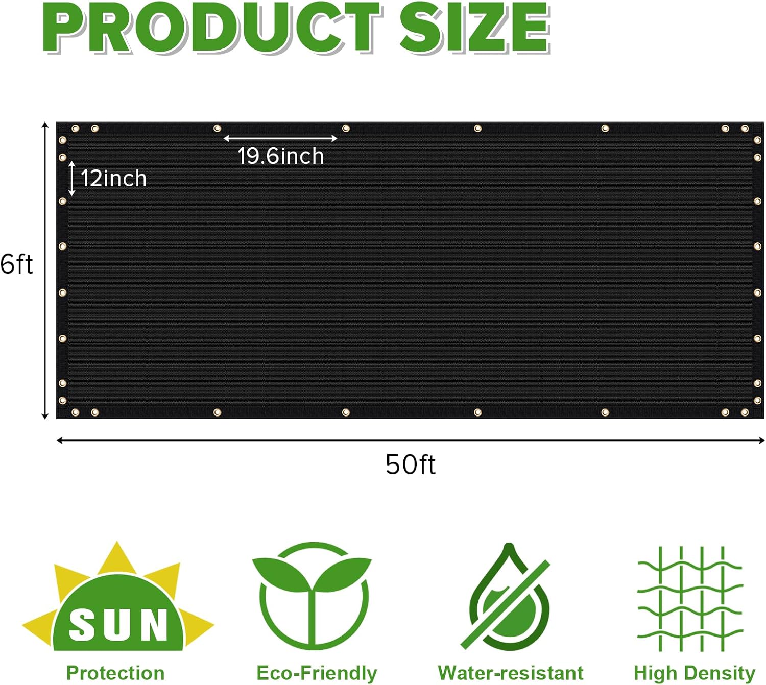 6' x 50' Fence Privacy Screen,Privacy Fence Shade Covers - 90% Blockage Heavy Duty Fence Panels for Garden Backyard Outdoor Home Decoration (Black)