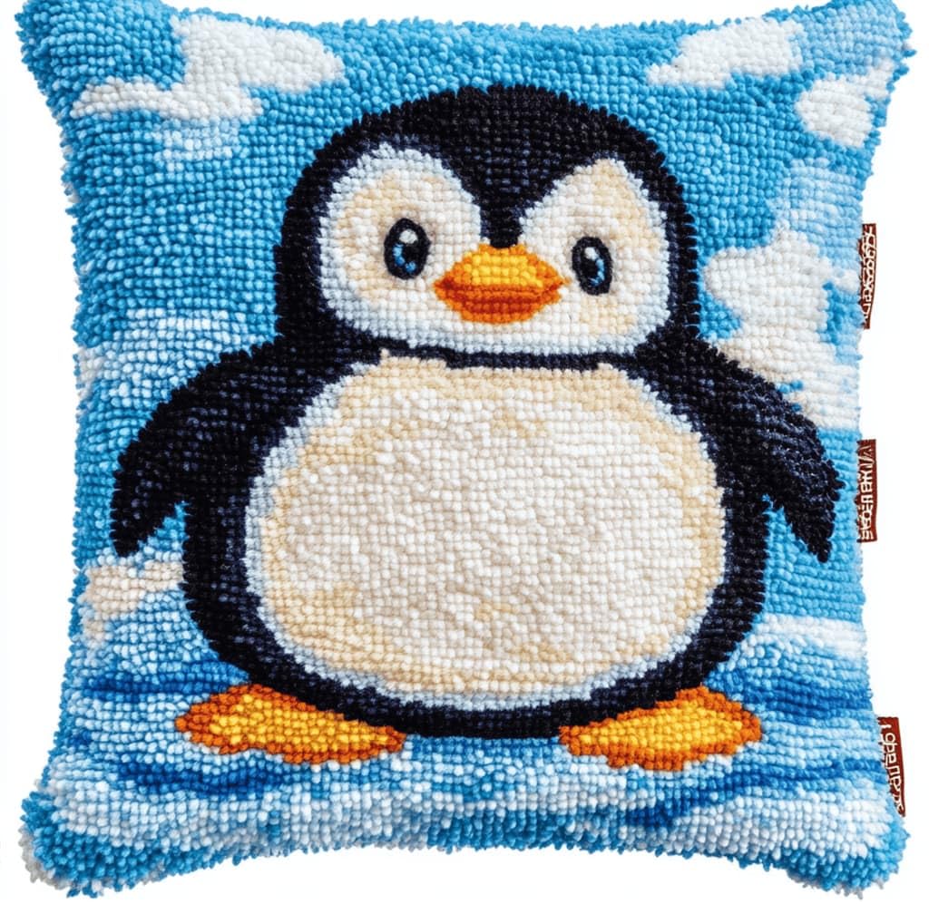 Kitquiver Latch Hook Rug Kits for Adults Penguin DIY Latch Hook Cushion Cross-Stitch Embroidery Cushion Cover for Home Sofa Decoration 17X17 in.