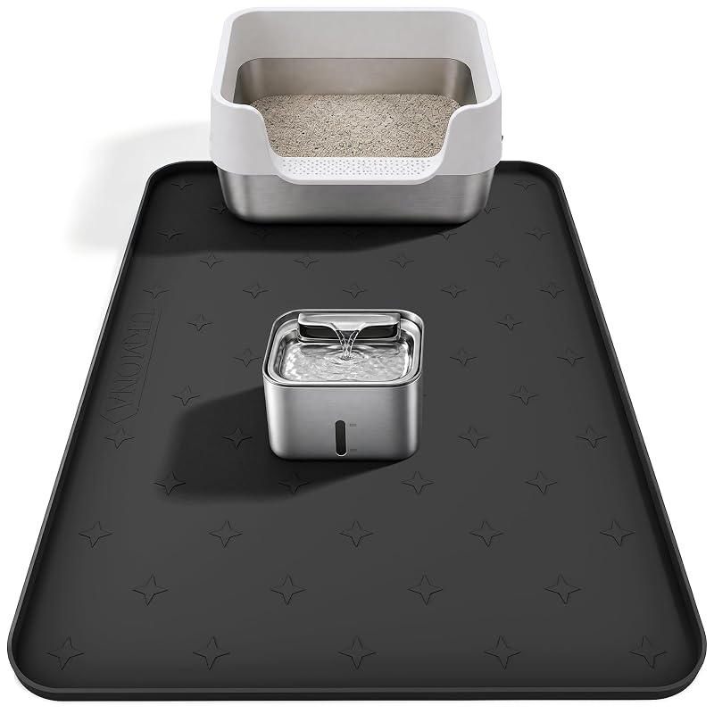 Tapete de silicone para caixa de areia e comedouro de gatos URMONA, impermeável, preto, 89 x 63 cm