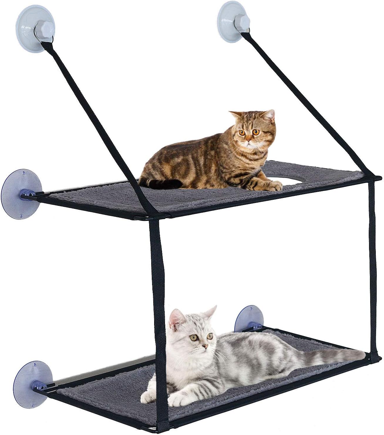 Cat Hanging Bed, Double-Layer Hammock Bed Window Perch Bed Seat with Suction Cup, Comfortable Durable Solid Save Space Easy to Clean Install