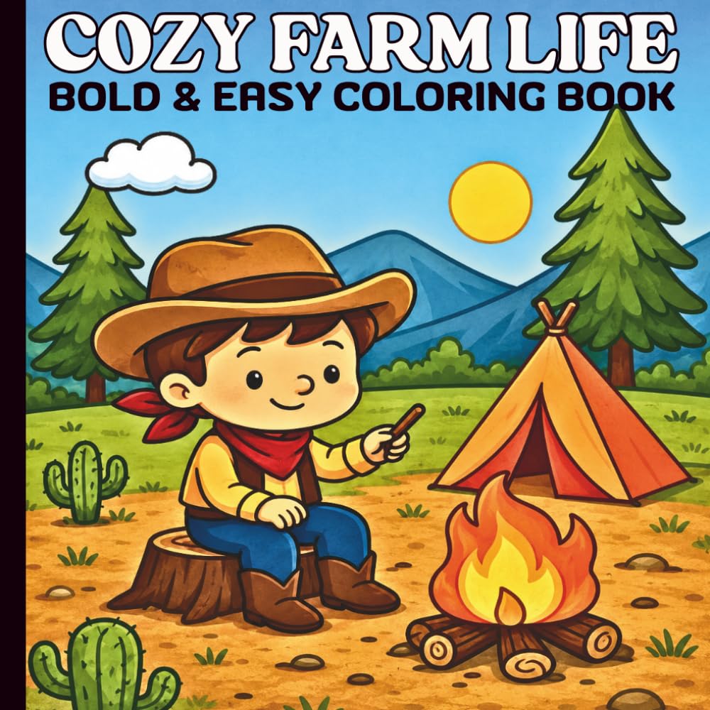 Cozy Farm Life Coloring Book: Bold and Easy Coloring Pages For Adults, Teens and Kids, for Relaxation And Stress Relief with Adorable Animal Characters and Cozy Countryside Moments.