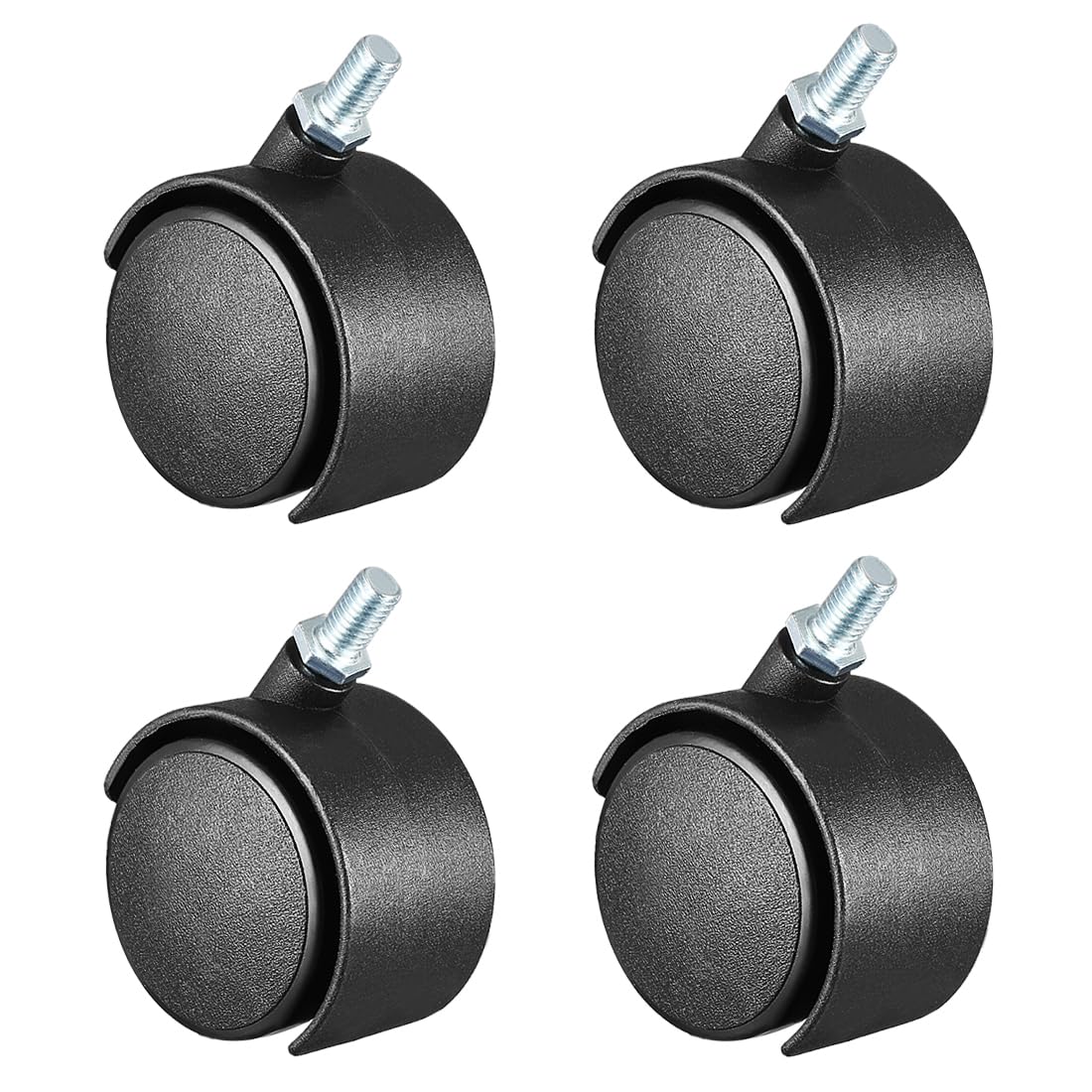 YOKIVE 4Pcs Nylon Caster, Swivel Twin Wheel Threaded Stem Casters, Great for Cabinets Shelves Daily Use, (Black, M8x13mm)