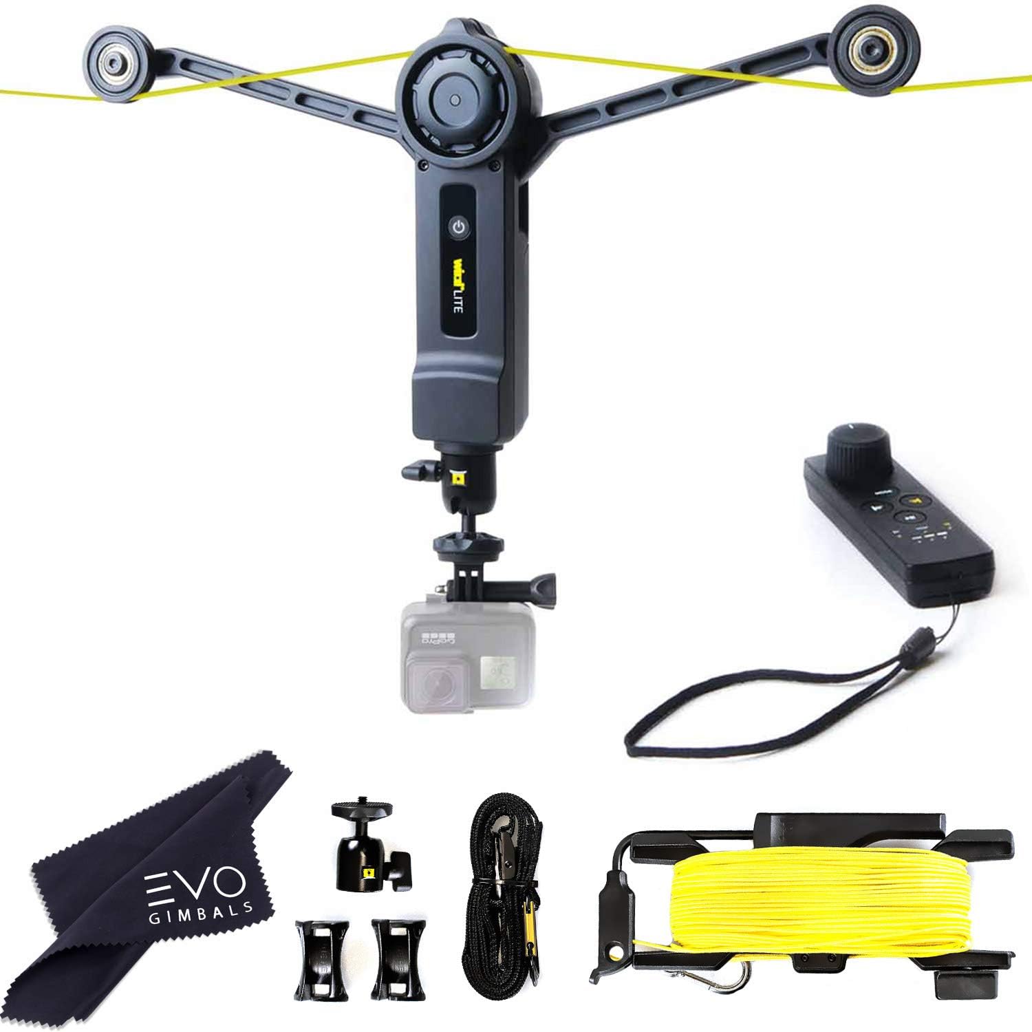 LITE Cable Cam with Remote for Action Cameras Insta360 X4/X3/X2/ One RS/R, GoPro 11/10/9, Smartphones and DSLR Mirrorless Cameras up to 3.3LBs - Film Moving Shots Even Where Drones Can't Go
