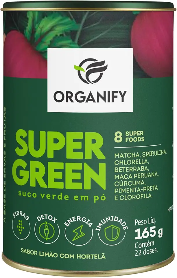 Organify SUPERGREEN Suco verde em pó Libera toxinas Fibras Energia Imunidade