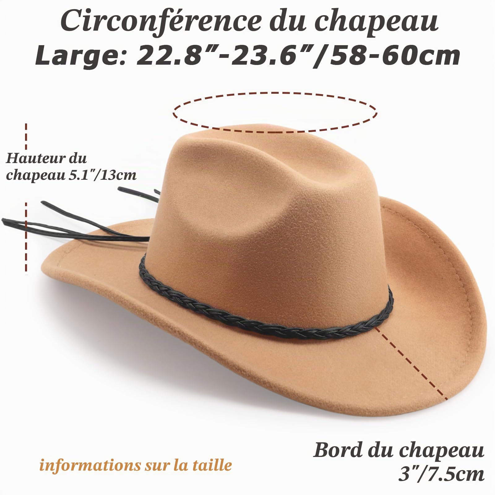 DRESHOW Chapeau de Cowboy pour Femme et Homme Le Rancher Western Chapeau en Feutre Chapeaux Fedora à Large Bord Façonnable Extérieur avec Boucle de Ceinture Rétro Unisexe Chapeau Roulé