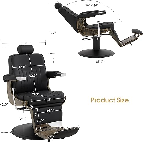 Miniatura 3 de BarberPub Silla de peluquero vintage Marco de metal resistente para todo uso Reclinación hidráulica Salón de belleza Equipo de spa 2905