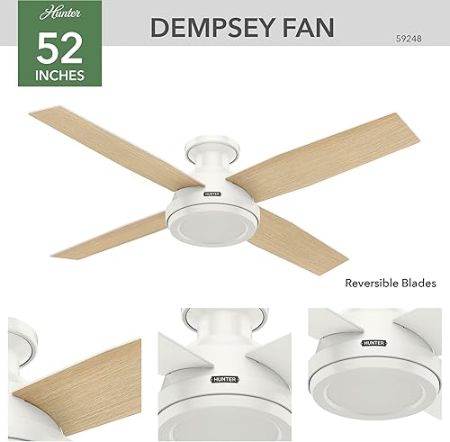 Miniatura 2 de Hunter Fan Company 59248 Dempsey - Ventilador de techo de perfil bajo con control remoto 52 pulgadas acabado blanco fresco