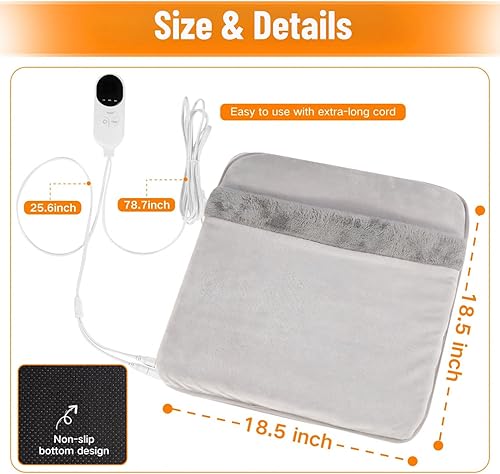 Miniatura 6 de Calentador eléctrico de pies y almohadilla térmica 2 en 1, calentador de pies de doble cara con 6 niveles de temperatura y 3 temporizadores,