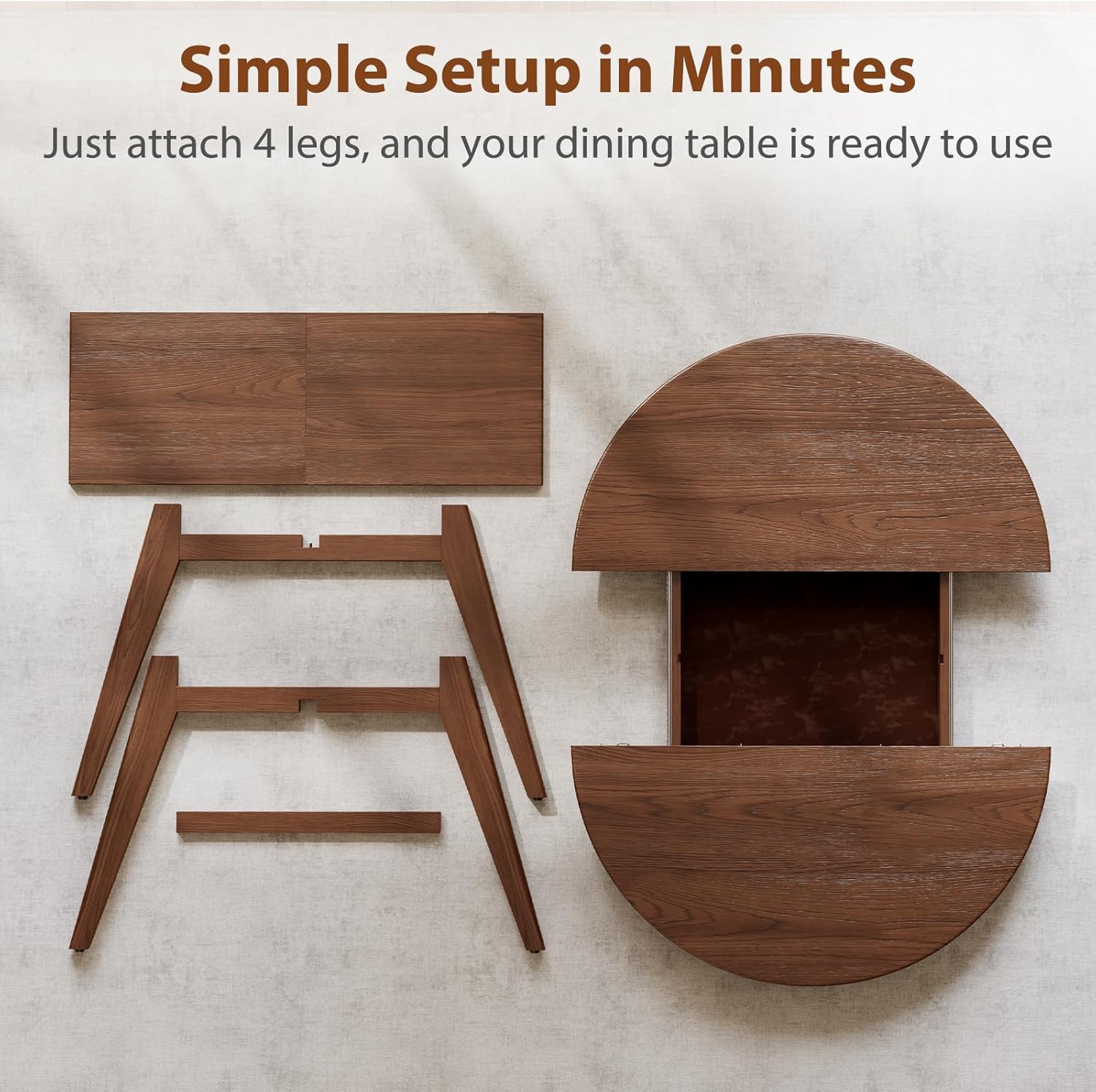 Solid Wood Round Extendable Dining Table, 43″-59″ Expandable Dining Table for 4-8, Oval Extendable Dining Room Table with Hidden Storage, Oval Dining Tables with Leaf, Walnut Round Kitchen Table