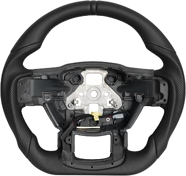 Full Leather Steering Wheel, Perforated Leather Grip D-shaped Steering Wheel With Heated Fit For F150 2015-2020 (No Paddle Version)