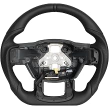 Full Leather Steering Wheel, Perforated Leather Grip D-shaped Steering Wheel With Heated Fit For F150 2015-2020 No Paddle Version