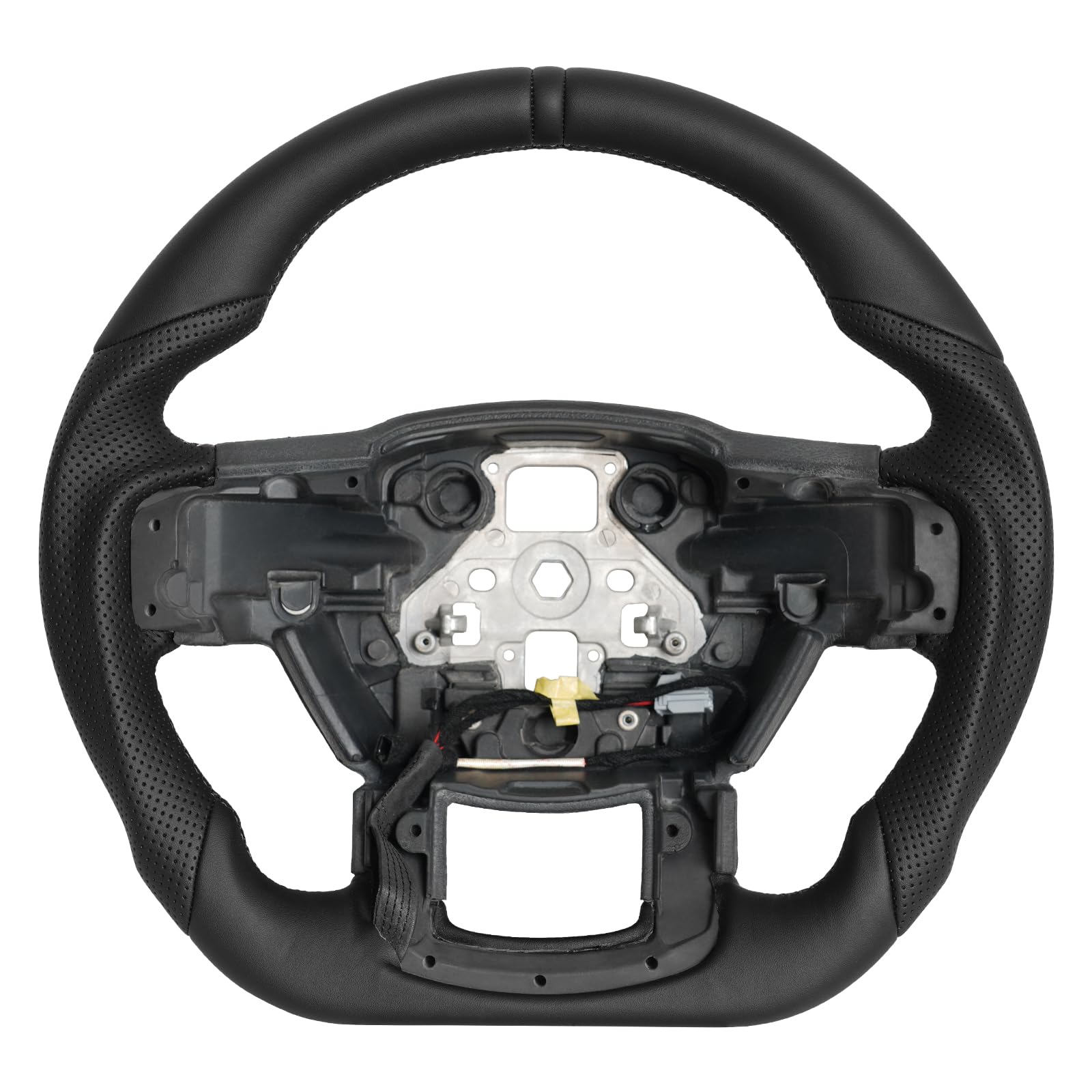 Full Leather Steering Wheel, Perforated Leather Grip D-shaped Steering Wheel With Heated Fit For F150 2015-2020 (No Paddle Version)