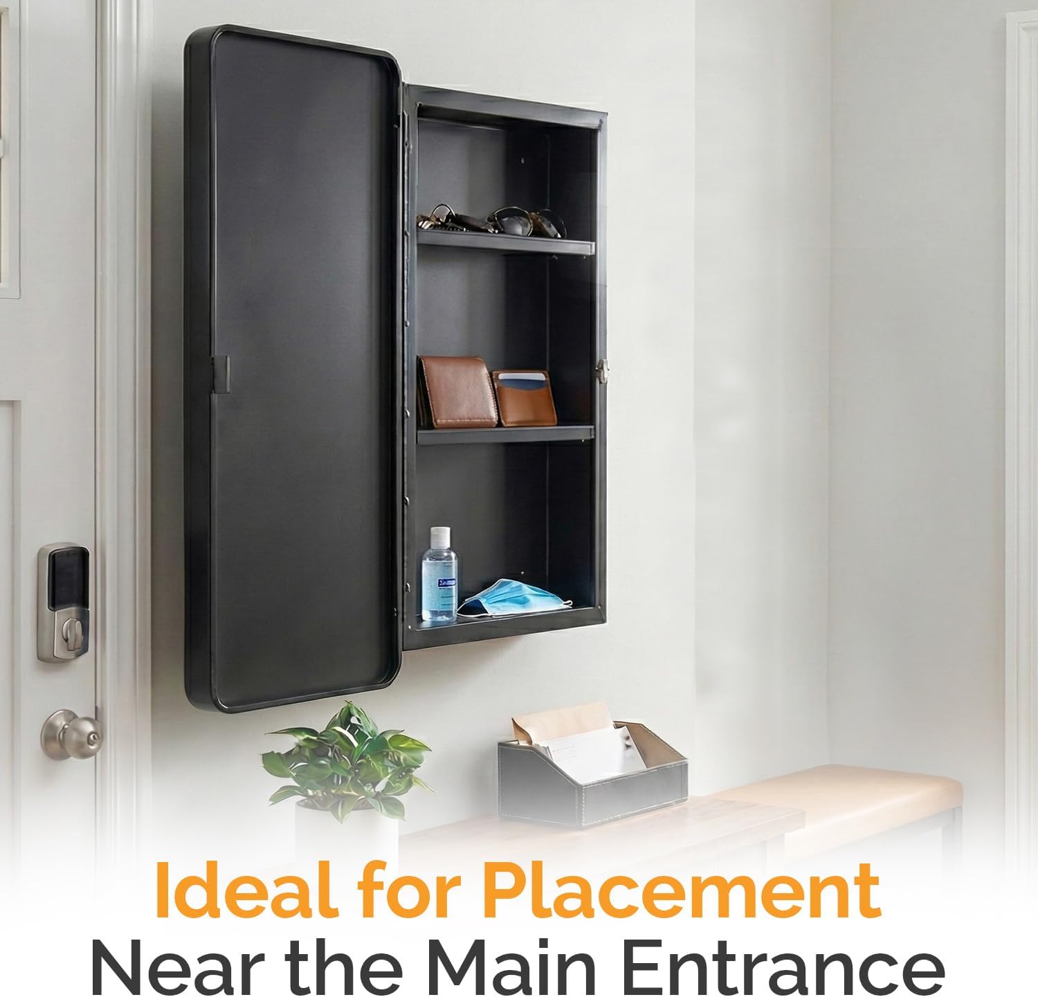 Basicwise 16 x 22 inches Plastic Medicine Cabinet Recessed or Surface Wall Mount Rectangular Design with Rounded Corners and Mirrored Door Frame Bathroom Storage for Everyday Organization