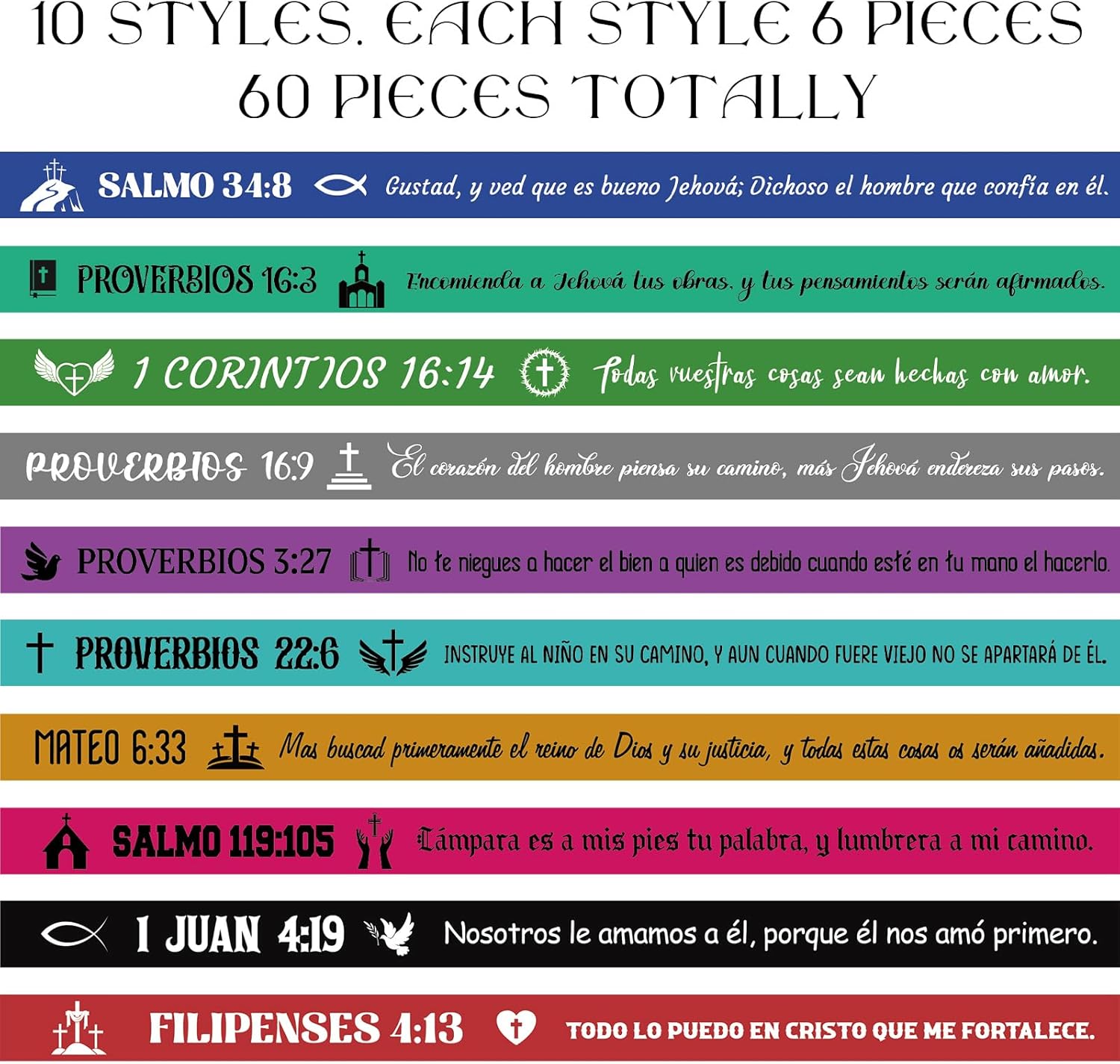 Skylety 60 Pcs Spanish Bible Verse Silicone Bracelets Bulk Motivational Rubber Wristbands Hispanic Heritage Month Bracelets for Spanish Party Favors Gifts - Image 2