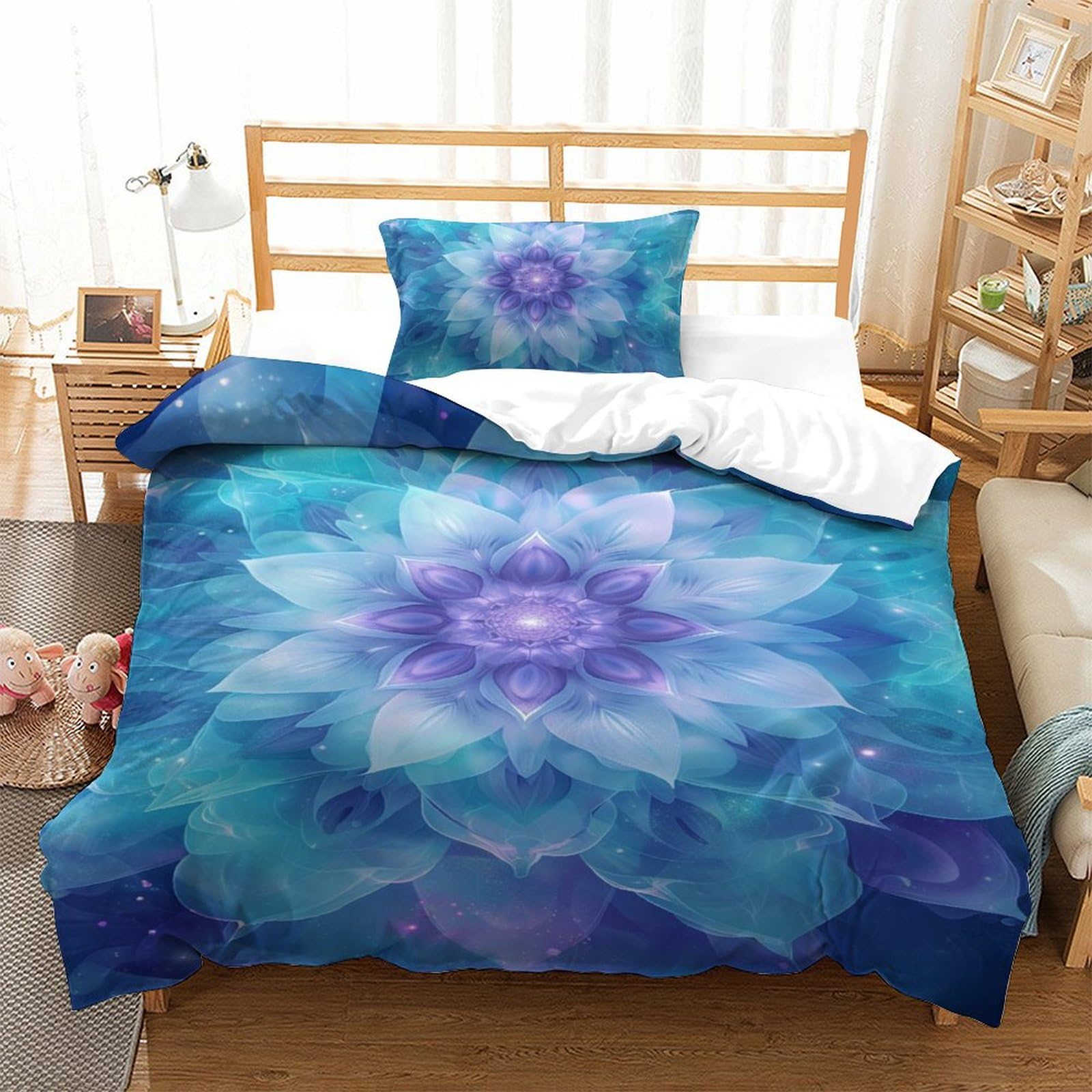 Housse de couette chrysanthème 3D en microfibre lit simple 135x200cm