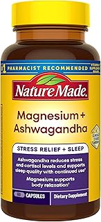Nature Made Magnesium + Ashwagandha Capsules, Stress Relief and Sleep Support, Magnesium 300 mg and Ashwagandha Supplements, 60 Capsules, 30 Day Supply