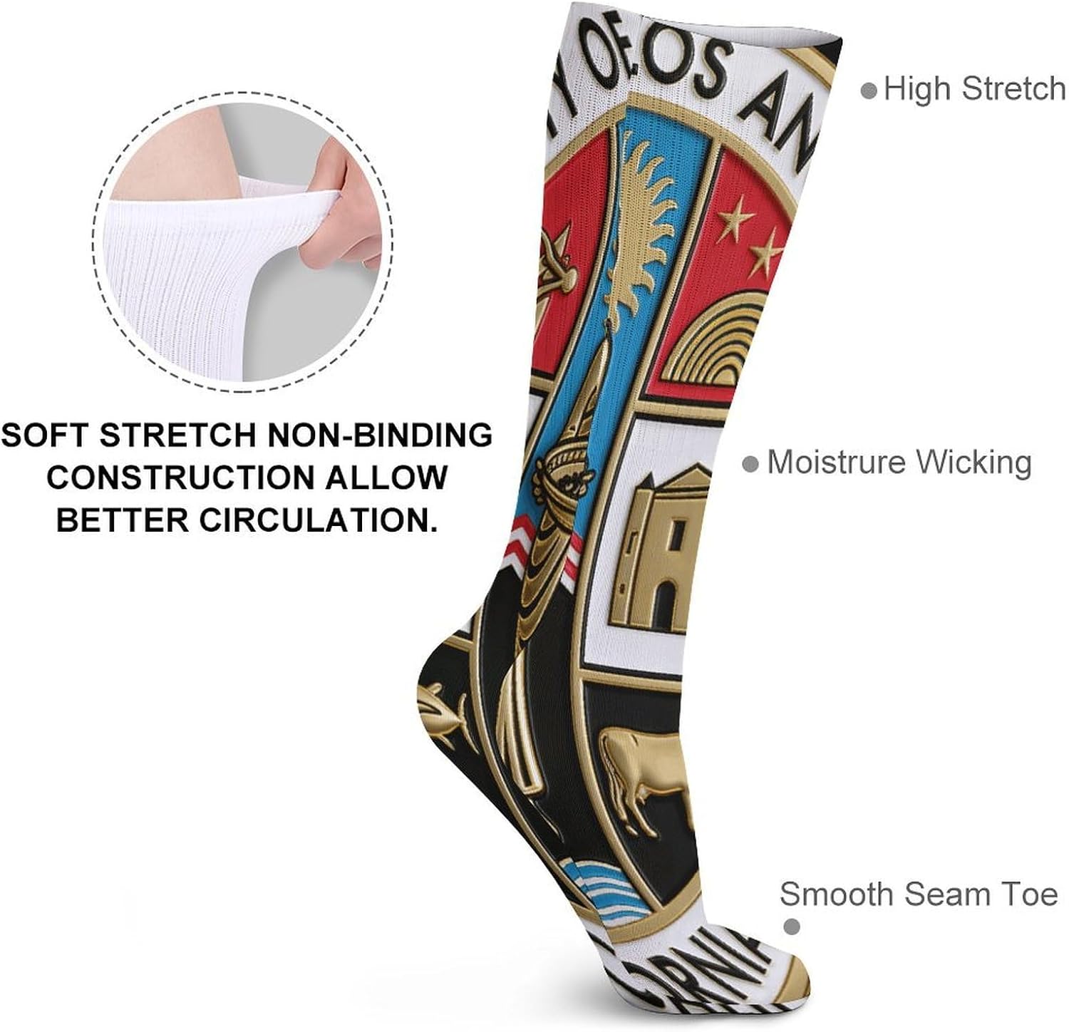 County of Los Angeles Crew Socks Casual Breathable Calf Socks | Cushion Running Athletic Socks Long Performance Breathable Sports Socks for Women Men