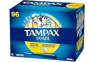 Tampax Tampons Pearl Plastic Multipack: Antigravity LeakGuard Braid, Regular Absorbency Unscented, 96 Count