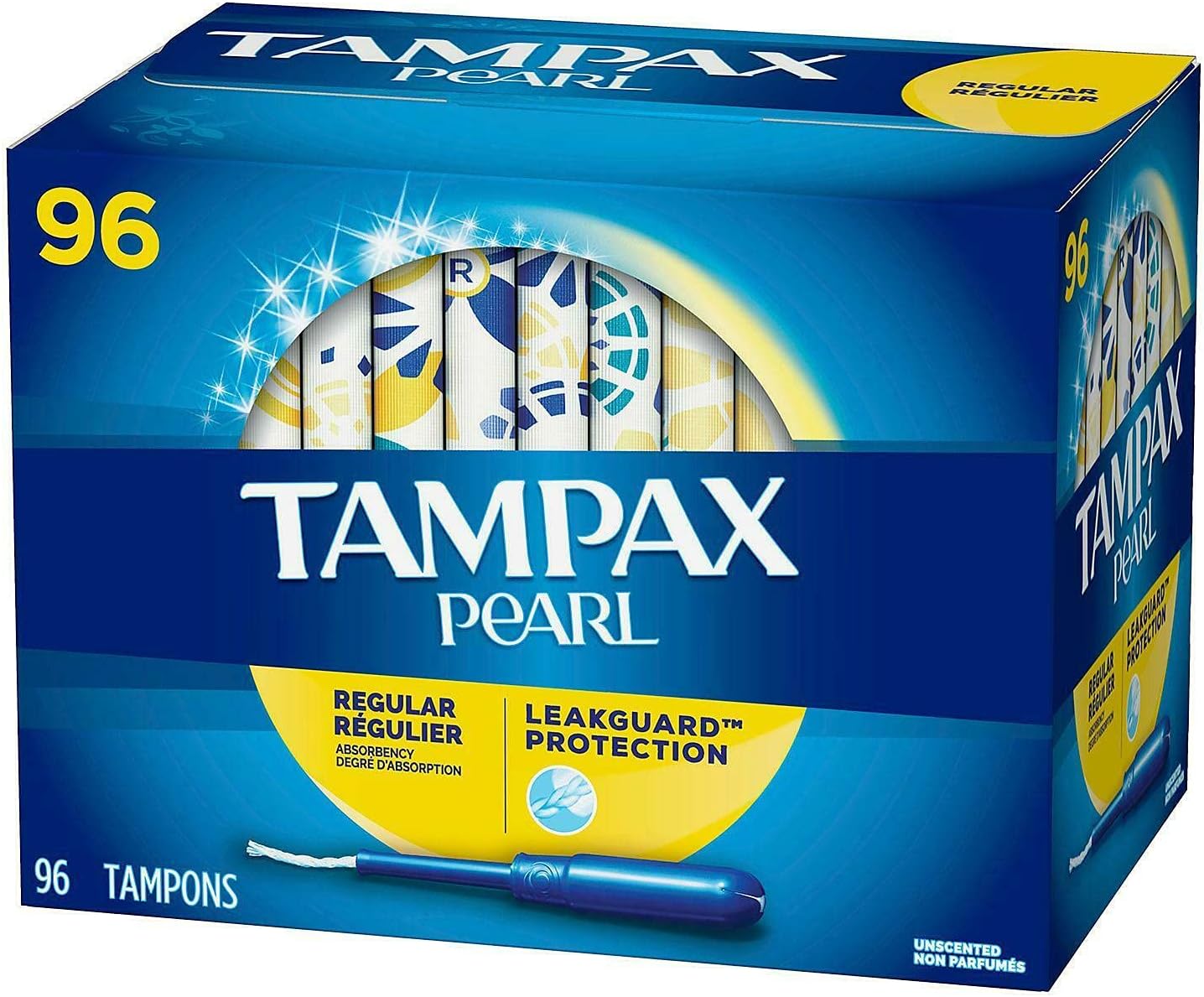 Pearl Regular Absorbency Unscented Tampons, Leakguard protection 96 Count, Pack of 1