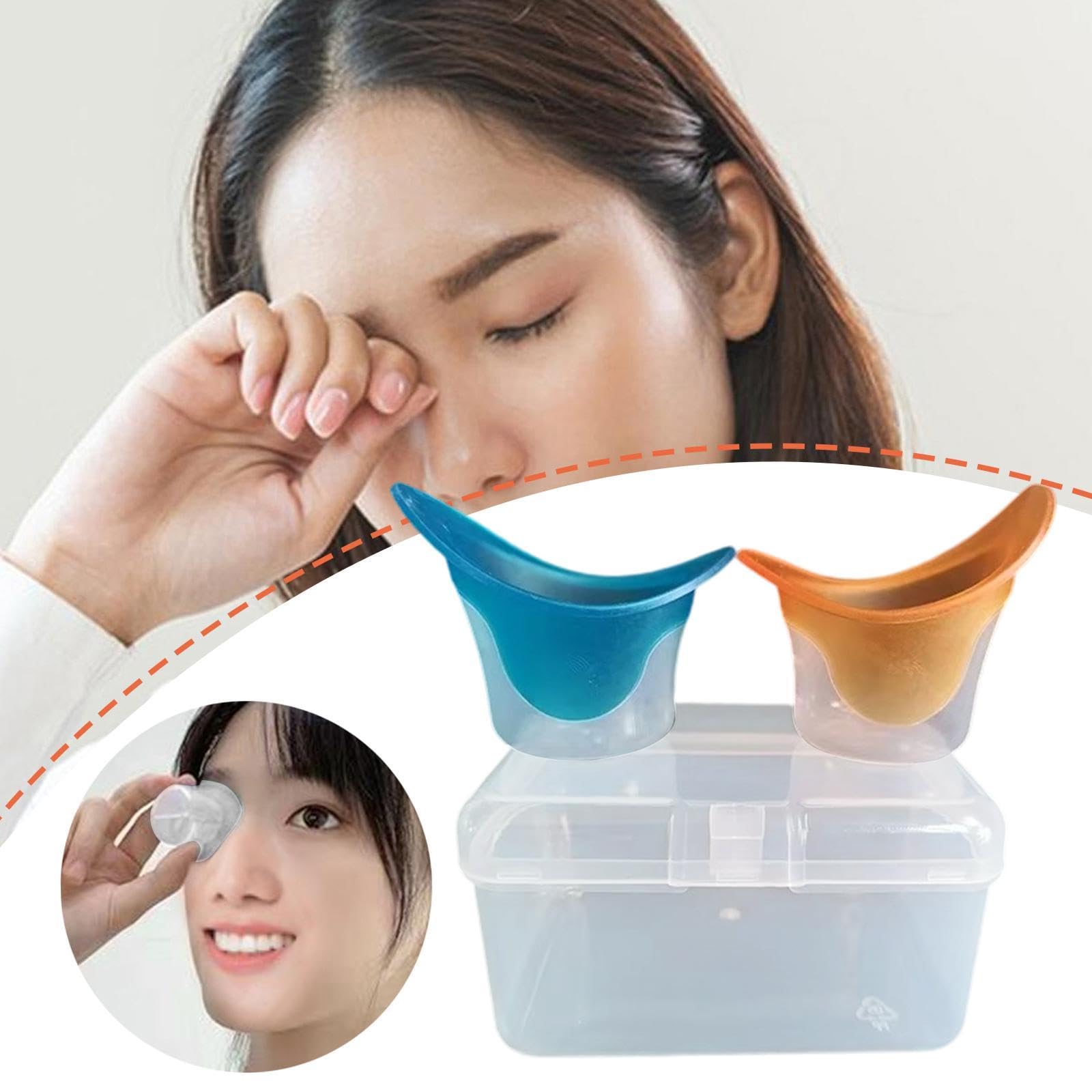 Kit de 2 Vasos para Lavado de Ojos Reutilizables con Recipiente de Almacenamiento Y Vaso Medidor. Vasos para Limpieza Ocular para Desmaquillar, Azul Y Naranja, Individual