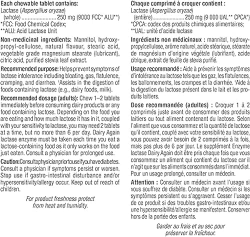 Miniatura 3 de Webber Naturals Enzima Lactasa Dairy Again, 60 tabletas masticables