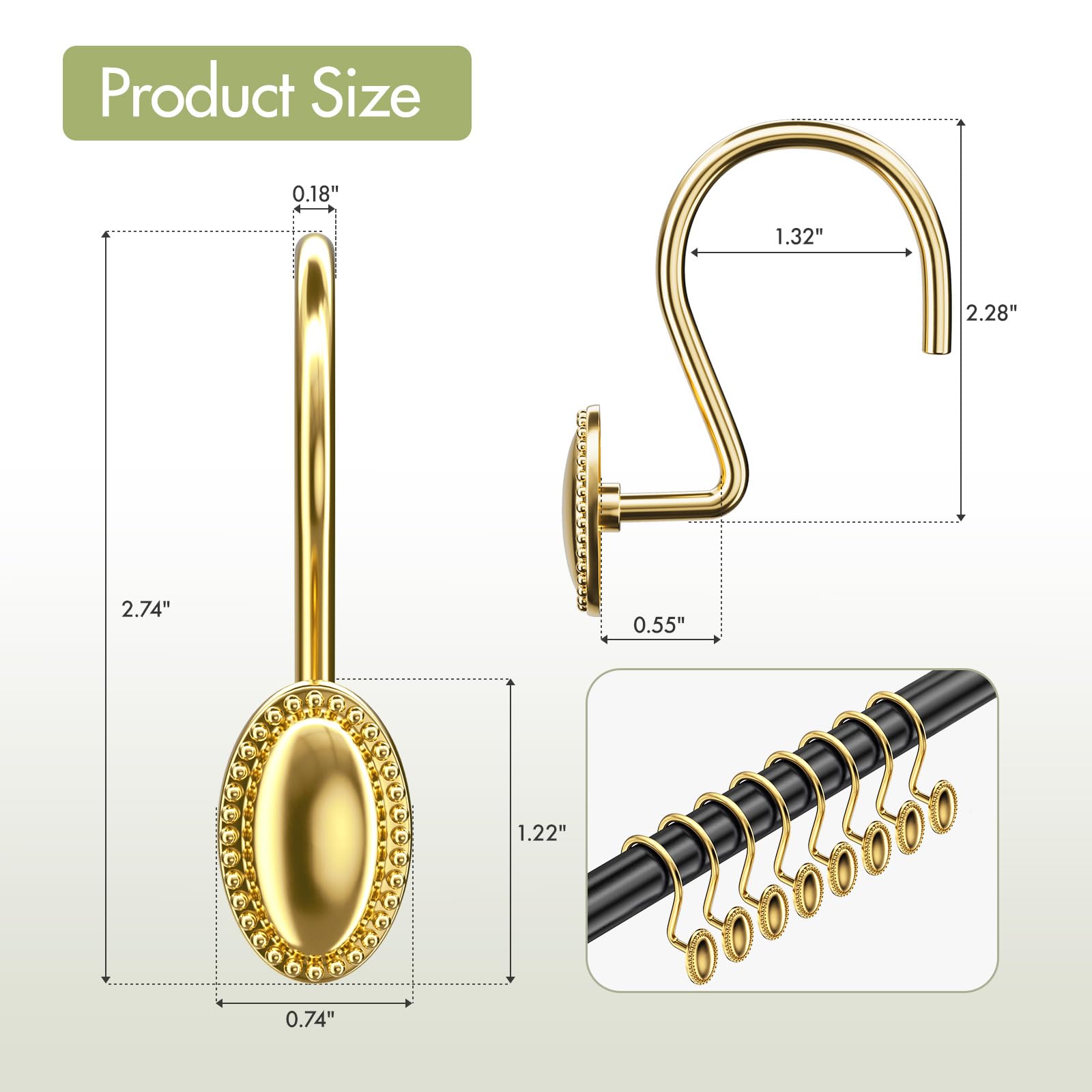 Gold Shower Hooks - Elegant & Rustproof -2