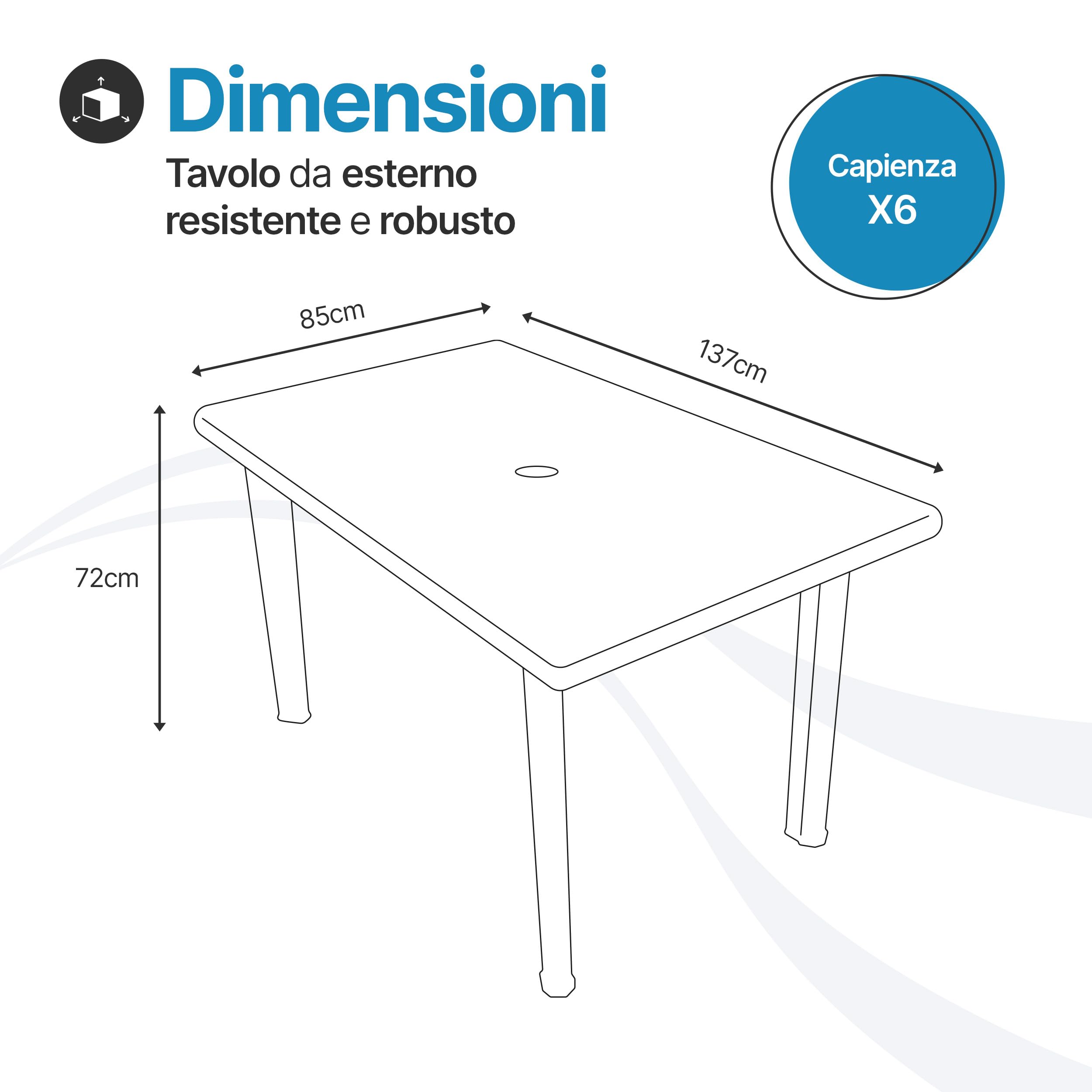 Tomaino - Tavolo Da Giardino In Plastica Quadrato - Tavolo Plastica Esterno per 6 Posti con Gambe Smontabili e Foro per Ombrellone - Tavolino da Esterno New Verde