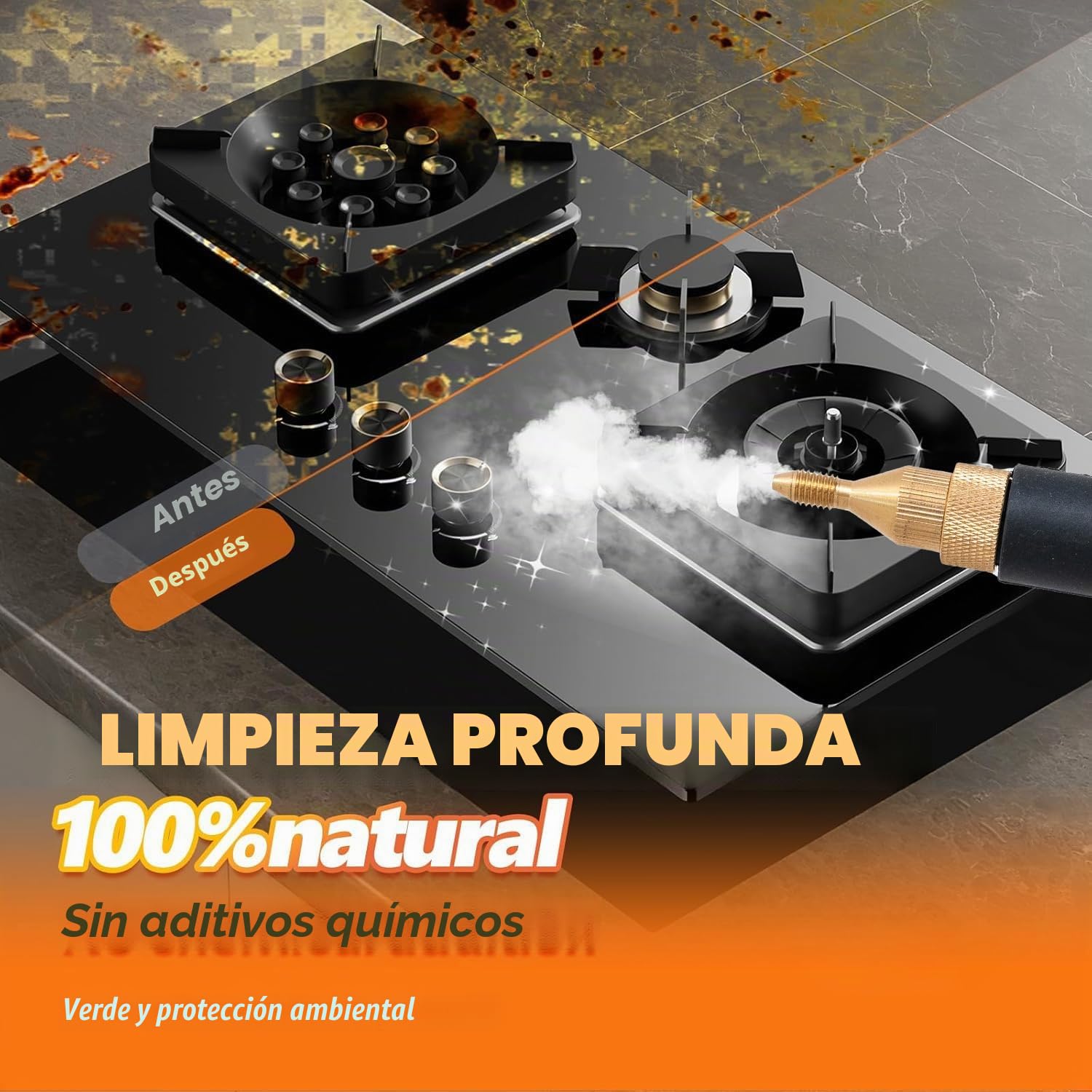 OUTIGO Limpiador a vapor, Calentamiento rápido en 15 segundos, con 6 ajustes de velocidad regulables, limpiador multiusos de 2000 W, ideal para limpiar papel pintado, suelos, alfombras y más