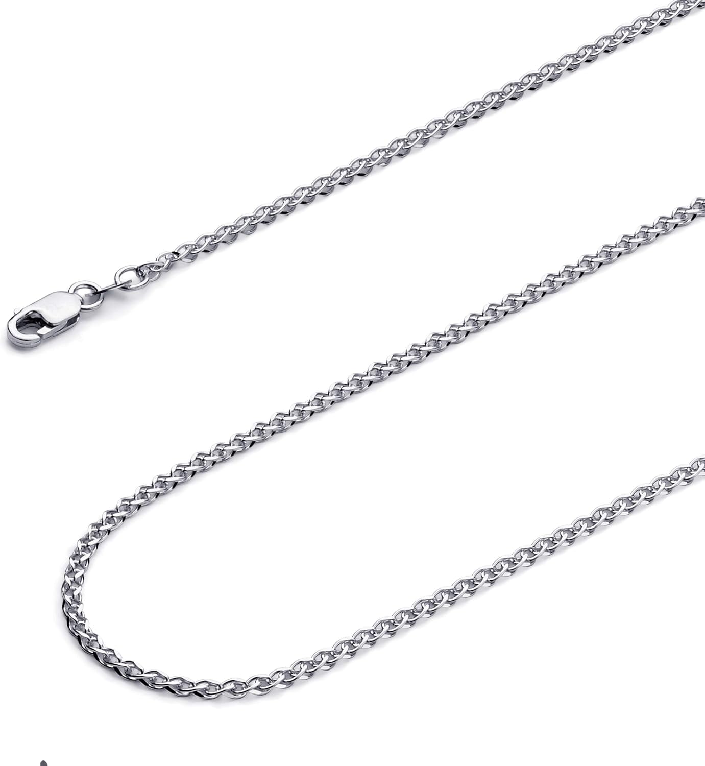 The World Jewelry Center 14k REAL Yellow/White/Rose Gold Solid 2mm, 1.7mm, 1.5mm, 1.2mm Flat Open wheat Chain Necklace with Lobster Claw Clasp