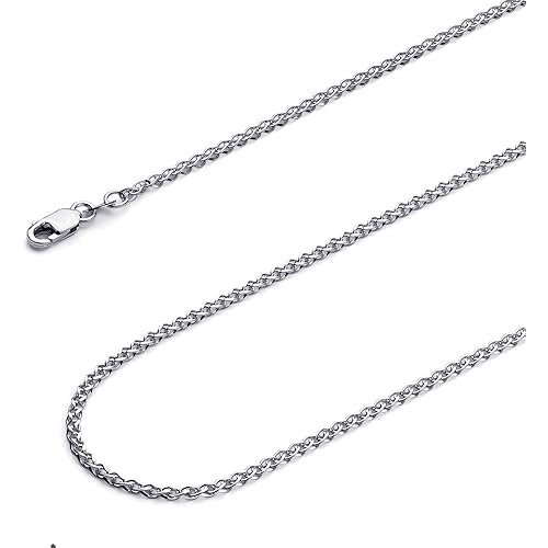 14k REAL Yellow/White/Rose Gold Solid 2mm, 1.7mm, 1.5mm, 1.2mm Flat Open wheat Chain Necklace with Lobster Claw Clasp