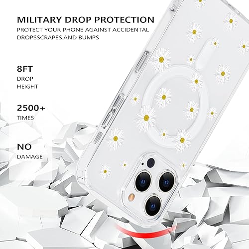 Miniatura 4 de Funda magnética transparente con diseño de flores para iPhone 15 Pro compatible con MagSafe, patrón floral transparente a prueba de golpes, parte