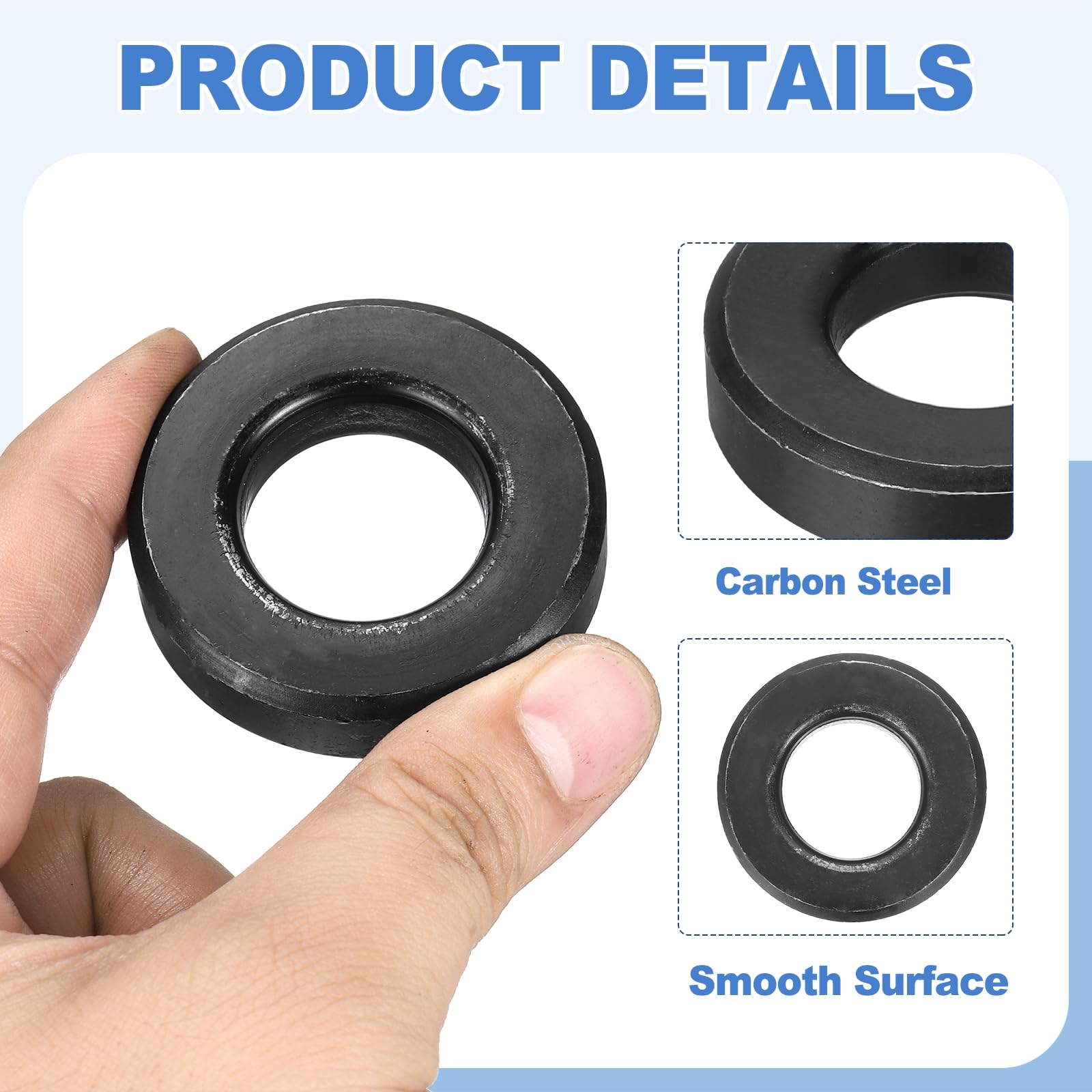 QUARKZMAN 24 Piezas de Arandela Plana Negra de 1" para Tornillo M24 Arandelas de Acero de Metal 24 Mm DI 50 Mm de 10 Mm de Longitud para Uso Industrial Tornillos Pernos