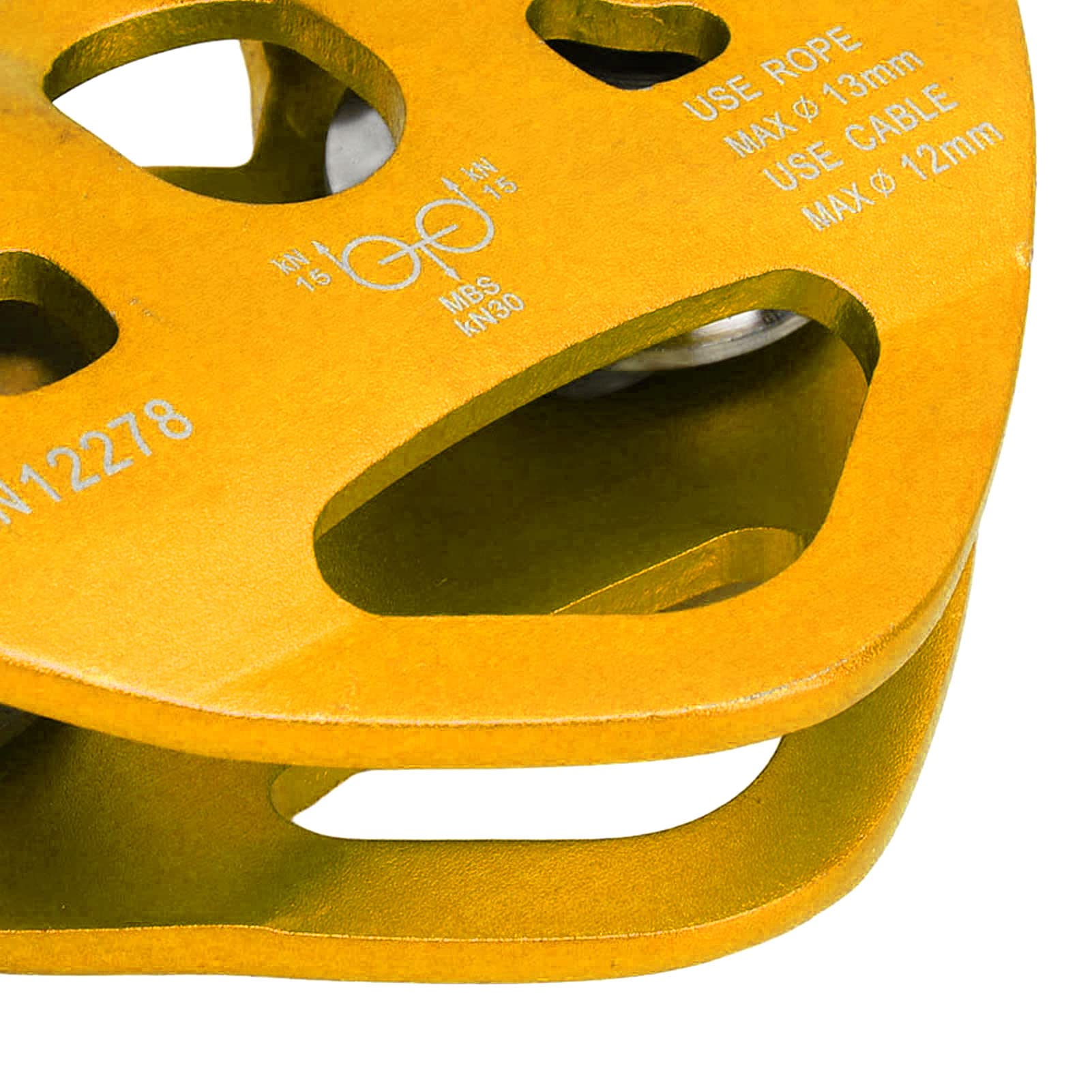 Double Pulley Block, Cable Pulley Kit Aluminum Alloy with High Strength Zip Line Pulley for Climbing (Gold)