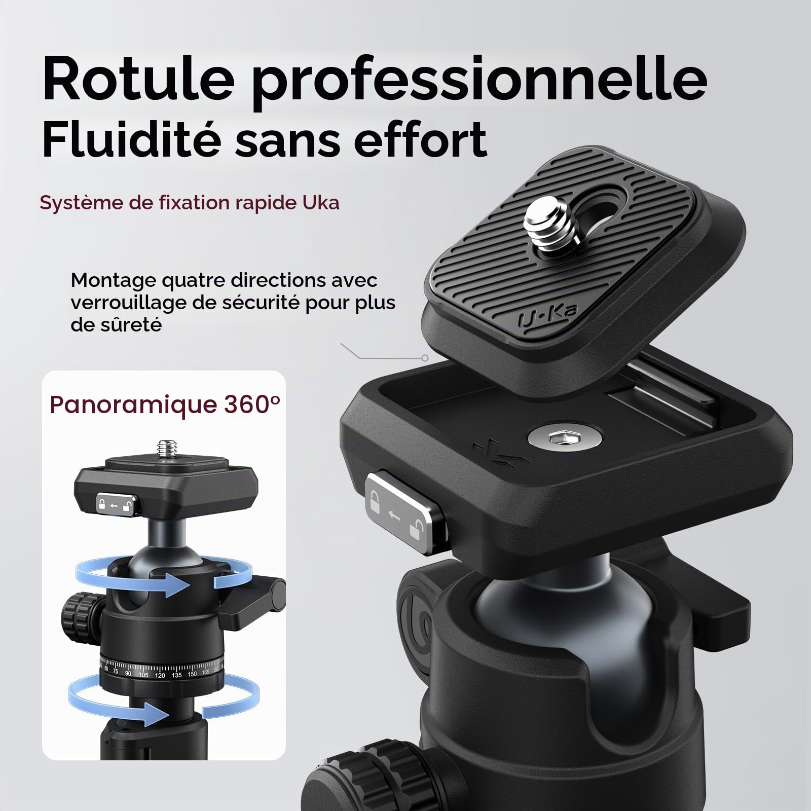 ULANZI TT59 175cm Trépied Appareil Photo avec Colonne Centrale Rotative à 360 degrés et Rotule, Trépied Horizontal Pliable en Aluminium pour DSLR Caméscope Smartphones (Poids 1,25 kg, Charge 10 kg)