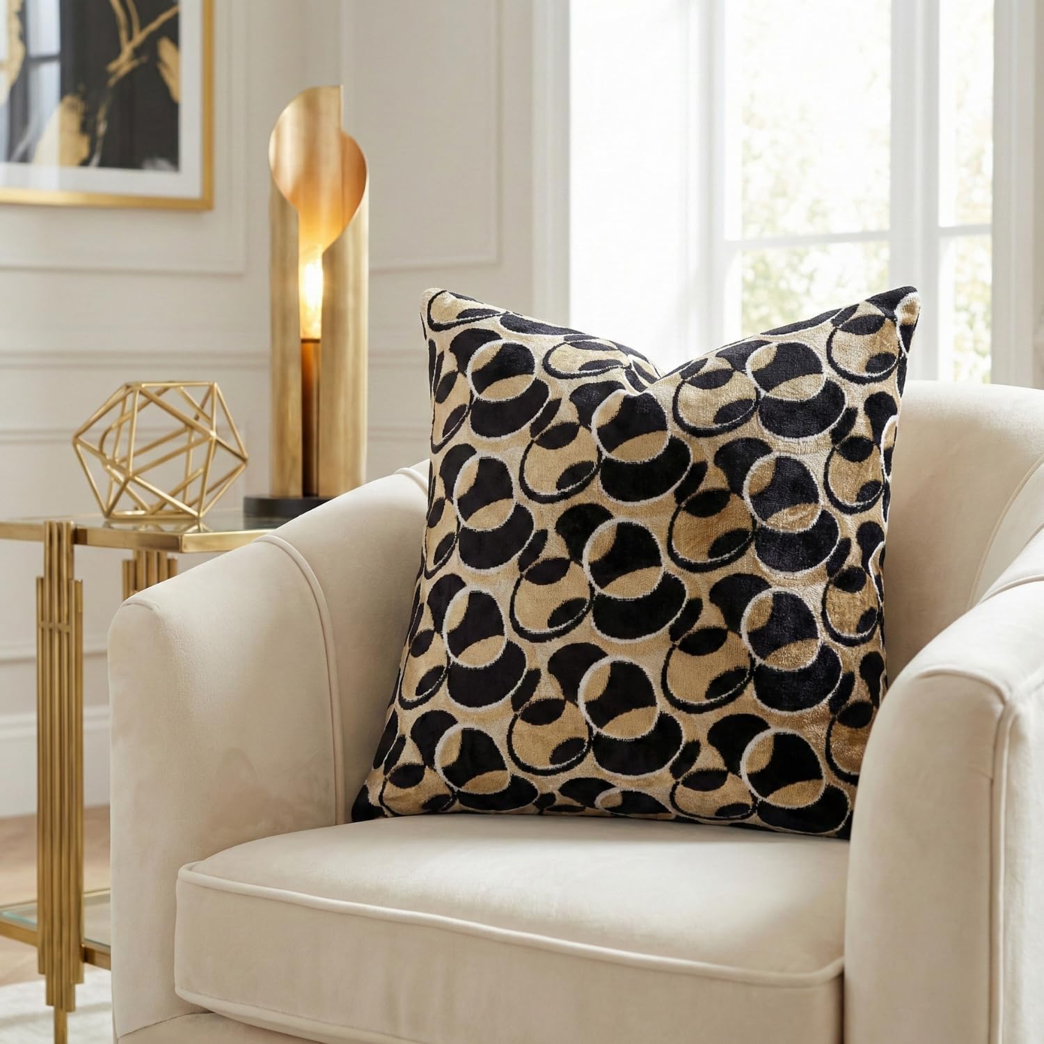 Tache 2 Piece 18 X 18 Inch Square Chic Soft Geometric Velvety Eternal Eclipse Throw Pillow Cover Case Set