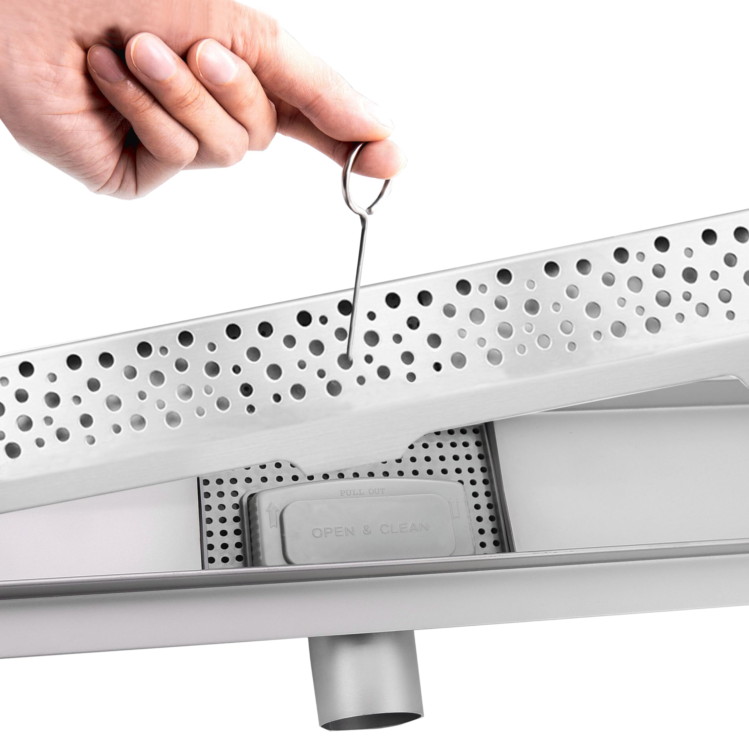 AICA ITALY Canale per Doccia con Sifone, Canale di Scolo con Dispositivo Deodorante e Filtro per Capelli, Canalina di Scarico a Pavimento 80 cm, Griglia con Disegno di Cavi Rontondi, Rettangolo