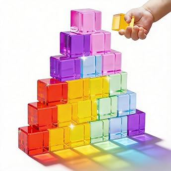Acrylic Building Blocks Cube Set 21 Pieces in 7 Rainbow Colours