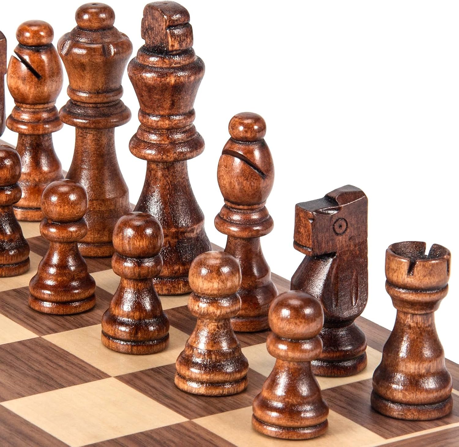 AMEROUS Wooden Chess Pieces Only, 32 Pieses / 3.05" King/Storage Bag/Gift Package, Standard Tournamen Staunton Wood Chessmen for Chessboard, Replacement of Missing Pieces