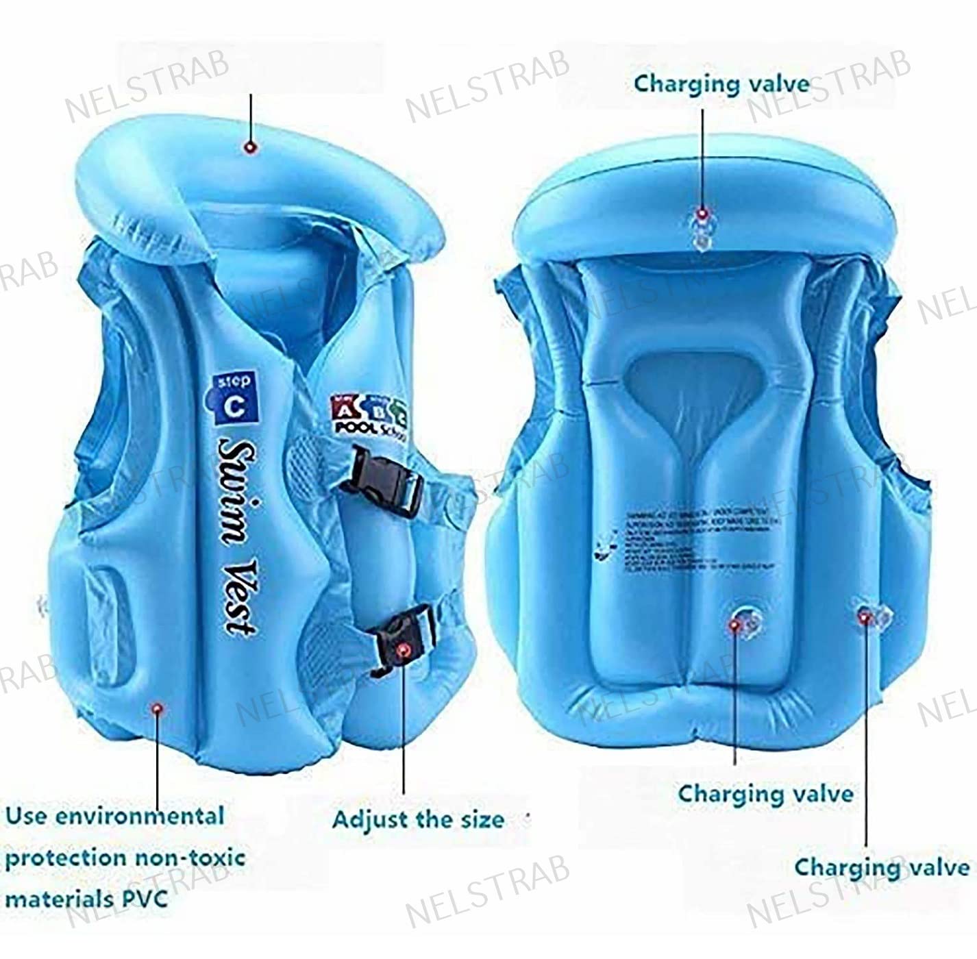 NELSTRAB:- Swimming Jacket & Swimming Ring Adjustable Float Inflatable Swim Vest Safety Jacket for Kids Girls and Boys(3-6 Year)(Multi Color)(Combo) 1