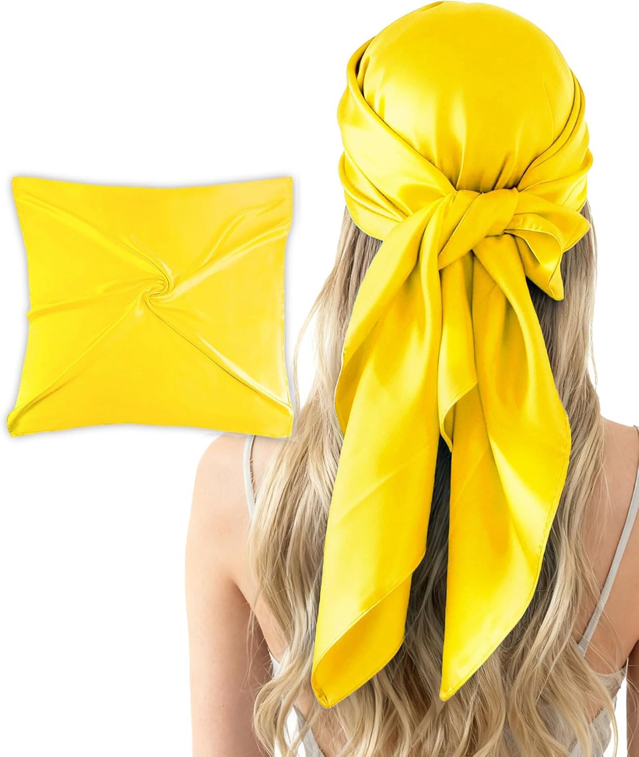 CHUNG Women 35“ Large Satin Scarf Solid Color Silk Feel Square Wraps Big Hair Bandanas 90cm Headscarf Necktie