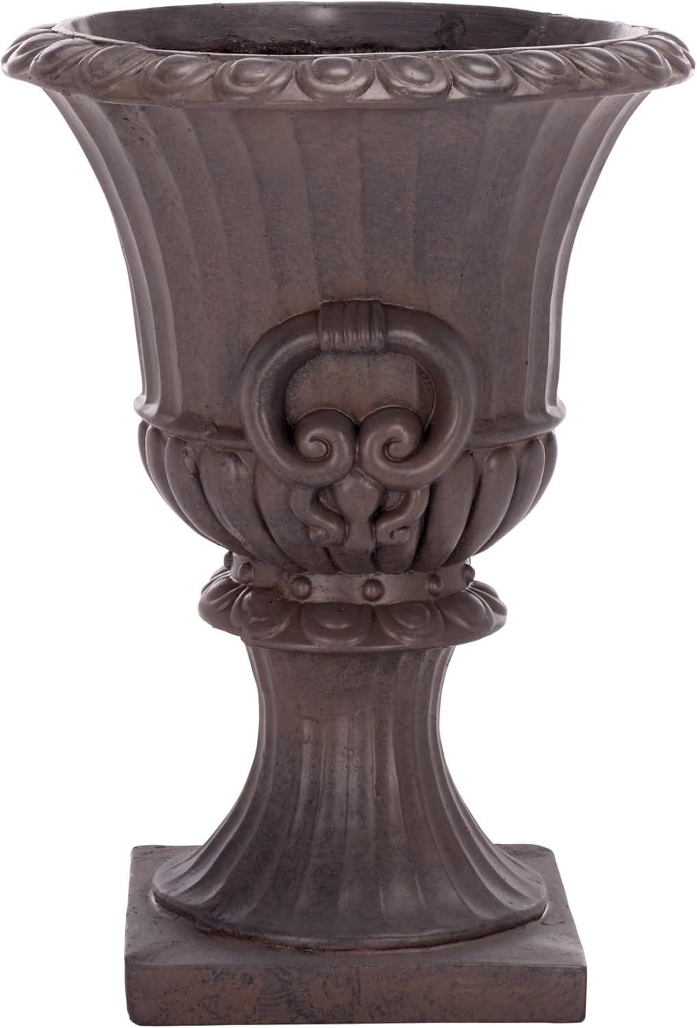 SAFAVIEH Outdoor Patio Furniture Collection - Arden Brown Magnesium Oxide Pedestal Planter Pot, Rustic Weather-Resistant Garden Urn (PAT5044B)