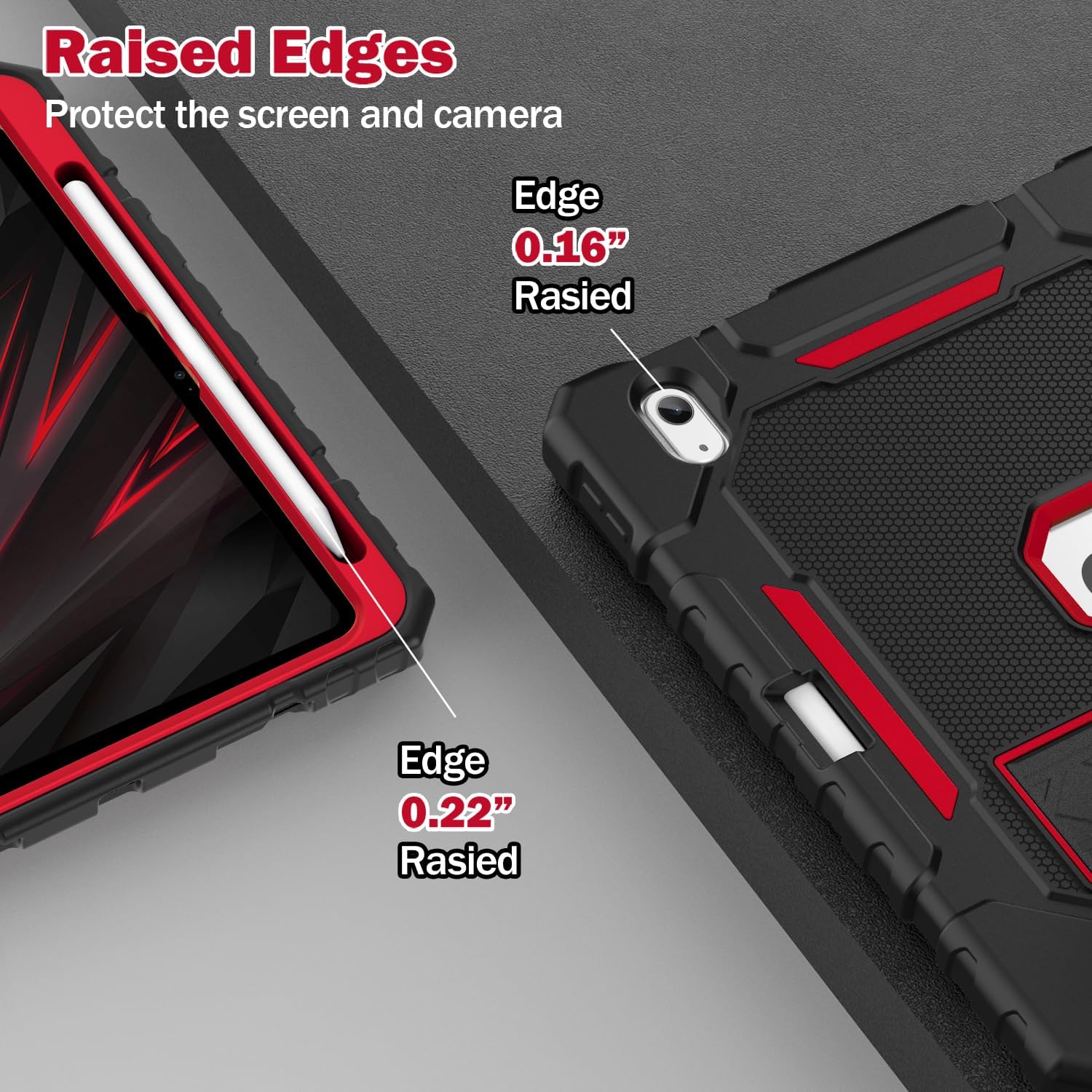 ZoneFoker Case for iPad (A16) 11th/10th Generation 11/10.9 inch 2025/2022, Heavy Duty Military Grade Shockproof Rugged Cover with Pencil Holder/Stand for i Pad 11th / 10 th Gen (Black+Red)