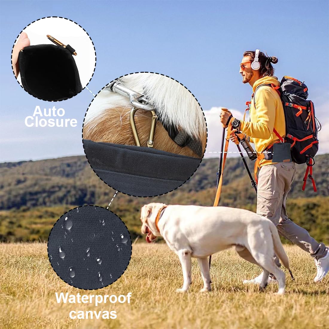 Borsa Addestramento Cane, Porta premietti per Cani, Porta Snack Cane, Sacchetto per cani a mani libere con moschettone, addestramento Cani Accessori, per addestramento di Cani (Nero)