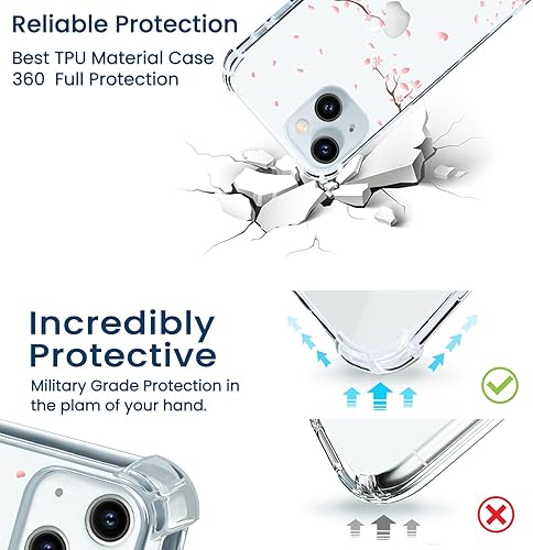 Miniatura 4 de Hi Space Funda compatible con iPhone 15, diseño de patrón de flores, diseño de árbol rosa, transparente, para mujer, para iPhone 15, a prueba de