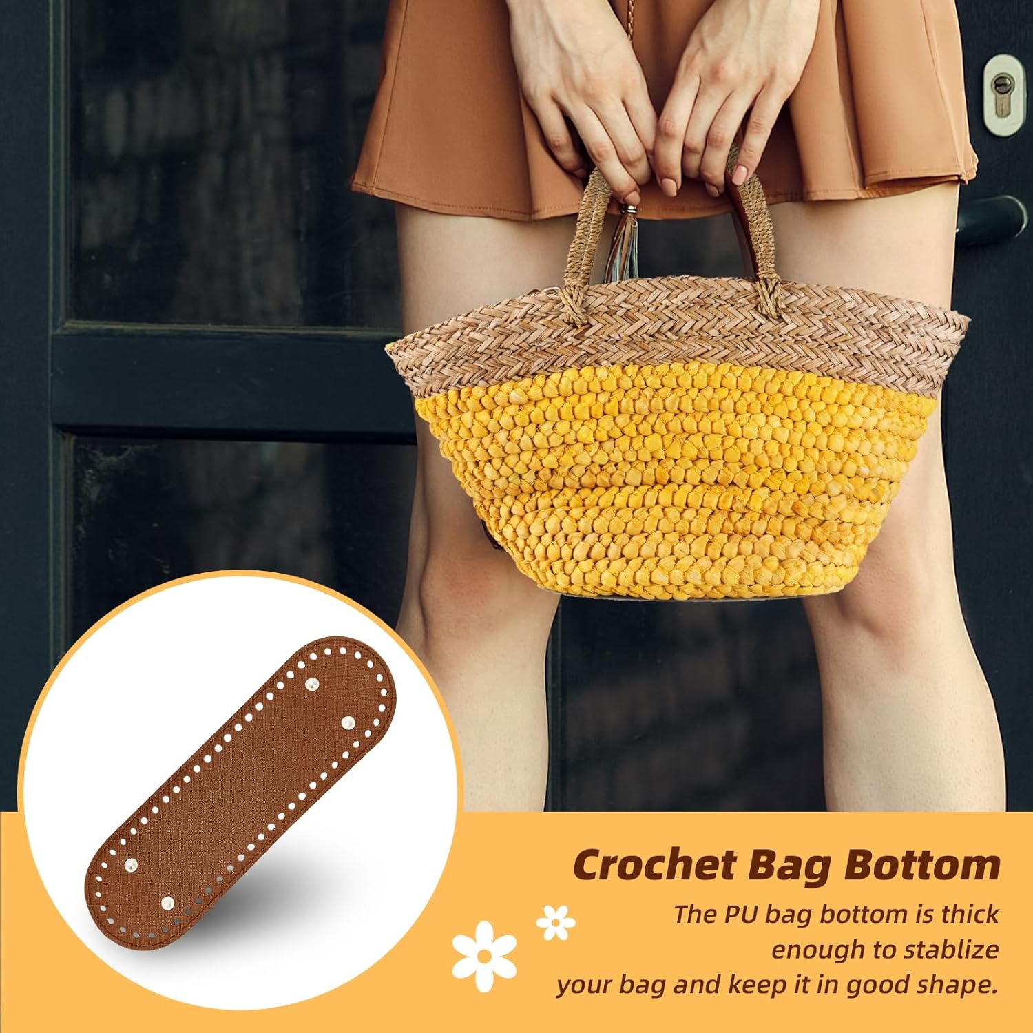 12 Pcs PU Leather Bag Bottom with Crochet Hooks Kit, 5 Sizes Bag Bases for Crochet, Oval Bag Bottom Shaping Pad Bags Cushion Base for DIY Knitting Crochet Bag Tote Purse Making - Image 7