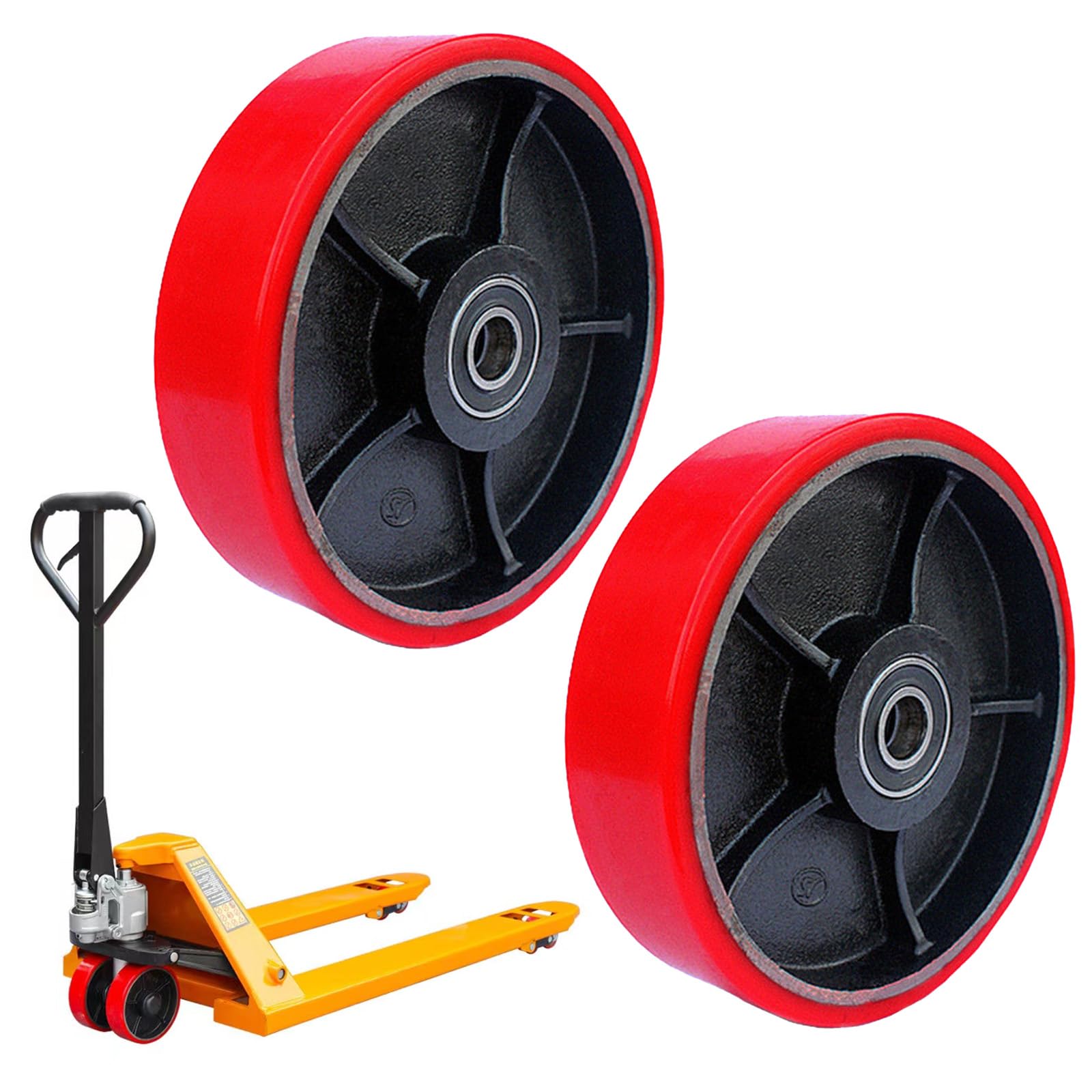 2 Ruedas para Transpaletas, Ruedas 180 X 50 mm con Rodamientos de Bolas, Ruedas de Poliuretano para Transpaletas, Eje de 20 mm, Carga Máx. 500 Kg