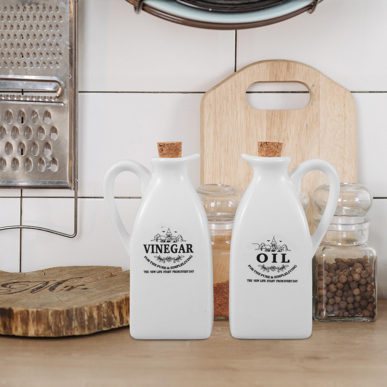 Gadpiparty Dispensadores de Aceite y Vinagre Bandeja de Bambú Estilo Japonés de Cerámica Juego de 4 Piezas para Cocina y Almacenamiento