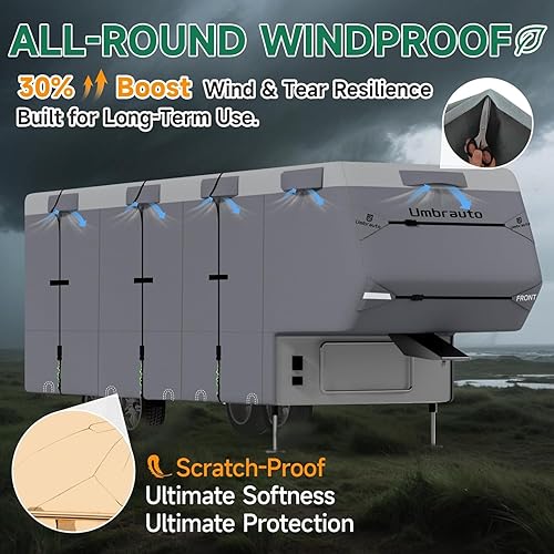 Miniatura 4 de Umbrauto Cubierta para caravana de 5ª rueda de 28 a 31 pies, 7 capas superiores extra gruesa, cubierta de quinta rueda, impermeable, resistente al
